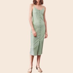 Simple Retro Pastel Mint Green Button Front Midi Dress Size Medium